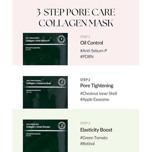 Collagen Overnight Face Mask 3 Step Pore Minimizer Hydrogel Sheet&Boost Serum-Oil Control PDRN-Tightening Exosome-Elasticity Retinal - #3 (3 Pack)