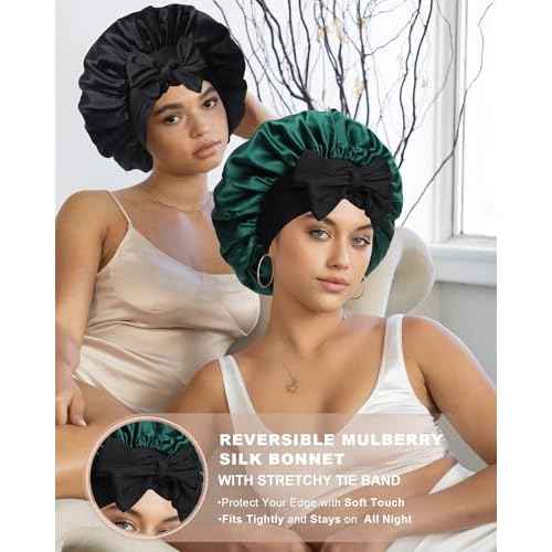 Mulberry Silk Bonnet Sleeping Women Curly Hair Bonnets Tie Band Double Layer Reversible Sleep Bonnet Silk Hair Wrap Sleep Cap