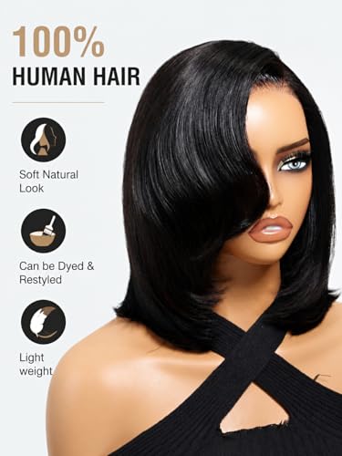 UNICE 7x5 Lace Closure 12" Layered Bob Wig with Side Bangs