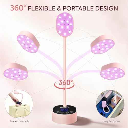 UV LED Nail Lamp, Gooseneck Gel X Mini Flash Cure Lamp, 36W Cordless Portable USB Rechargeable Nail Dryer with Auto Sensor, 4 Timers & LCD Display for DIY Home Manicure (Pink)