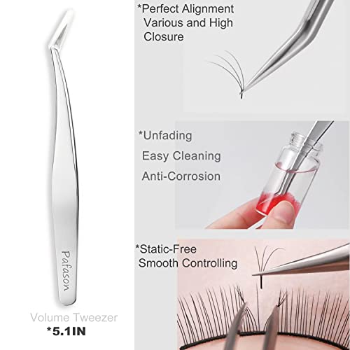 Pafason Stainless Steel Eyelash Extension Tweezers Set-Precision Tweezers for Grafting 2D-9D Volume & Individual False Lashes Extensions with PU Leather Case