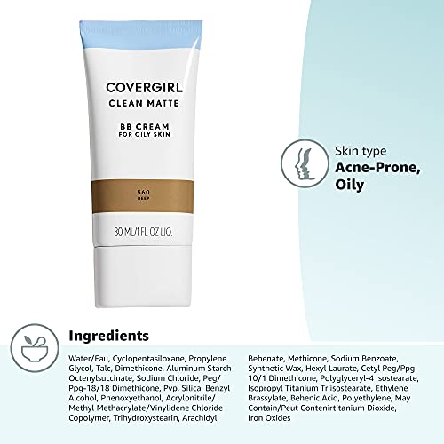 COVERGIRL Clean Matte BB Cream Deep 560 For Oily Skin, (packaging may vary) - 1 Fl Oz (1 Count) (Pack of 4)