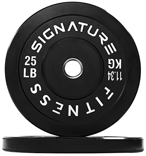 Signature Fitness 2" Olympic Bumper Plate Weight Plates with Steel Hub, 25LB, Pair