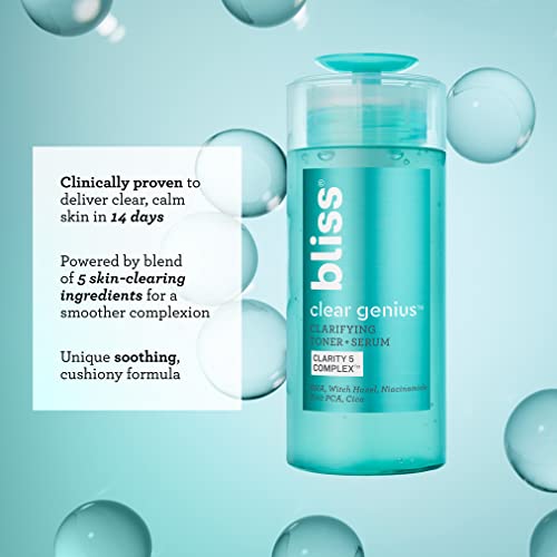 Bliss Clear Genius Clarifying Toner + Serum & Bright Idea Vitamin C + Tri-Peptide Collagen Boosting Serum - Clean - Vegan and Cruelty-Free Skincare