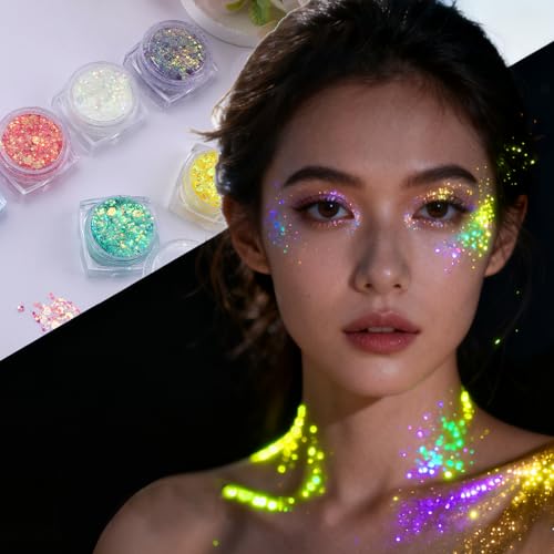Glow in Dark Glitter Gel Set - 6 Colors UV Blacklight