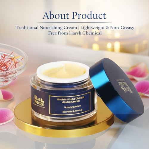 Blue Nectar Shata Dhauta Ghrita Face Cream for Women | 100 Times Washed Ghee Face Moisturizer for Women | Truly Natural Face Cream for Skin Firming (19 Herbs, 1.76 Oz)