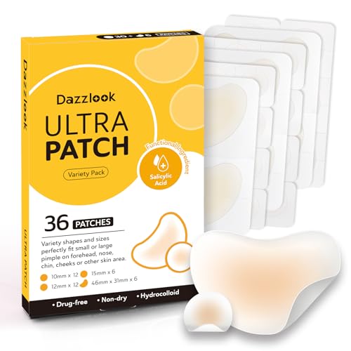 Dazzlook 36 Pack Ultra Pimple Patches Variety Set with Salicylic Acid - Discreet Acne Spot Covers for Face & Skin