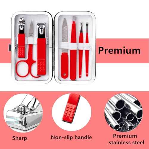 Stocking Stuffers for Men Women Manicure Set Nail Clipper Set Stainless Steel Toe Finger Nail Clippers Kit Personal Care Tools with Portable Travel Case Manicure Tools Grooming Kit for Women Men(Red)