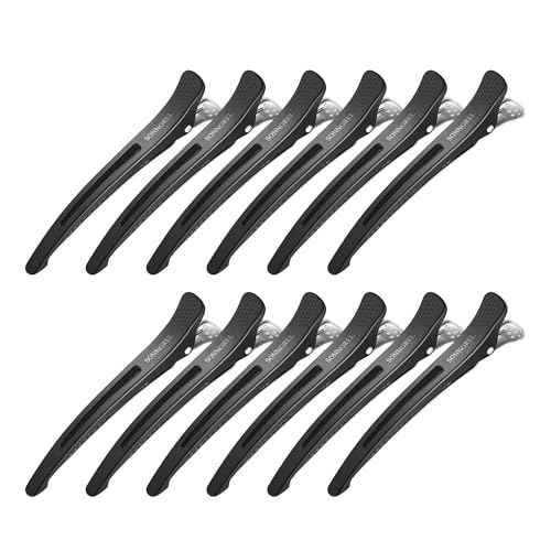 12pcs Hair Clips for Styling, Professional Duck Billed Hair Clips, with Non-slip No-Trace Silicone Band Compartments, Hair Sectioning Clips for Hairdresser Home for Unisex (black)
