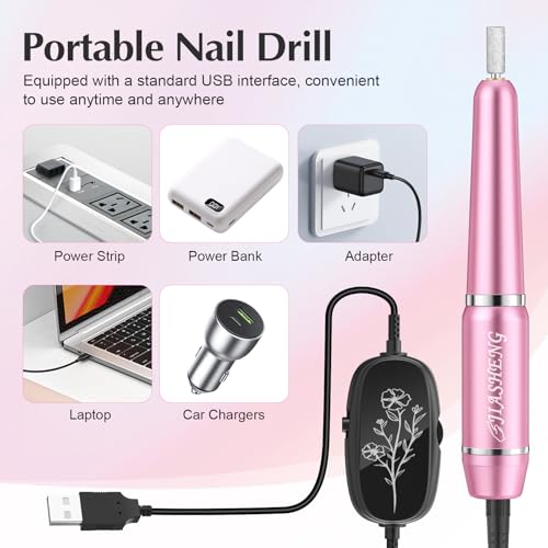 JIASHENG Portable USB Electric Nail Drill Kit for Acrylic Gel Nails