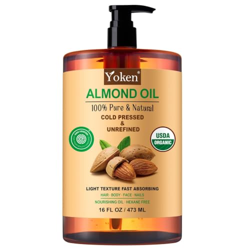 Yoken Organic Almond Oil 16 oz - 100% Pure Cold Pressed Moisturizer