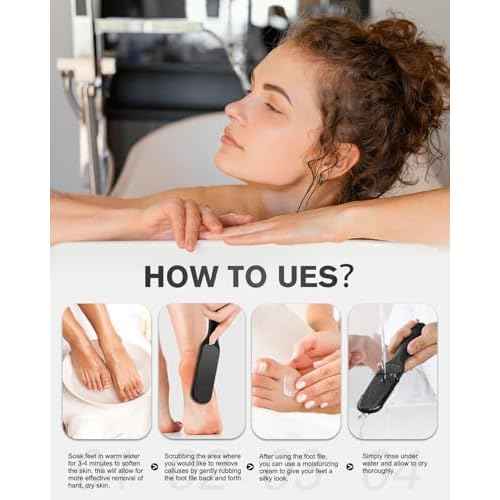 FERYES Dual-Sided Glass Foot File ? Long Handle Foot Scrubber for Dead Skin, Cracked Heel Repair, Pedicure Tools for Callus Removal, Glass Pumice Stone Foot Scraper - Black