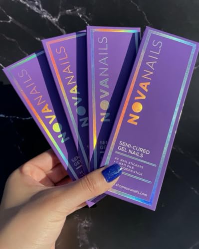 NOVA, Female Founded, Semi Cured Gel Nail Strips (Nova) - The 10 Minute Manicure. Salon-Quality, Works with Any Nail Lamp, Easy to Apply & Remove - Incl. Nail File & Wooden Stick (Nova)