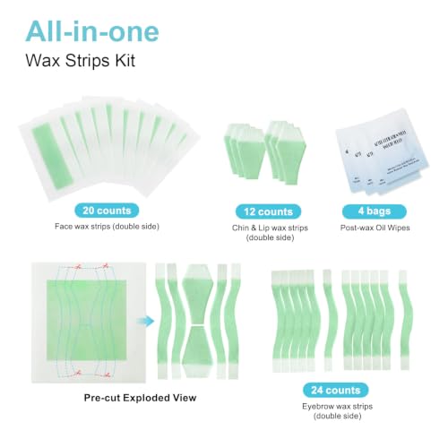 Waxfans 52PCS Wax Strips for Face, Eyebrow Hair Removal, Waxing Kit