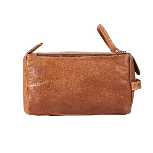 KomalC Premium Buffalo Leather Toiletry Bag for Men & Women With Water resistant Lining, Grooming Travel Pouch, Unisex Wash Bag for Toiletries, Gifts for Men and Women