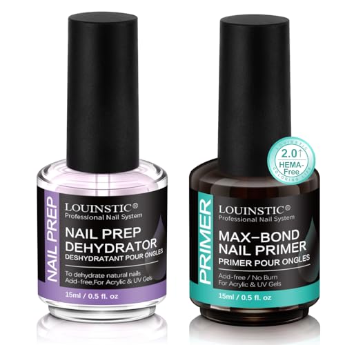 Nail Dehydrator and Acid-Free Primer Set for Acrylic & Gel Nails, 2x15ml