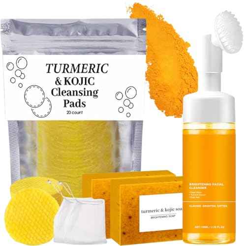 4PCS Turmeric Wash and Cleaning Care Three Piece Kit,Turmeric Trio: Facial Wash, Turmeric Soap Bar & Turmeric Cleansing Exfoliating Pads, Face & Body Cleansing Skincare Set