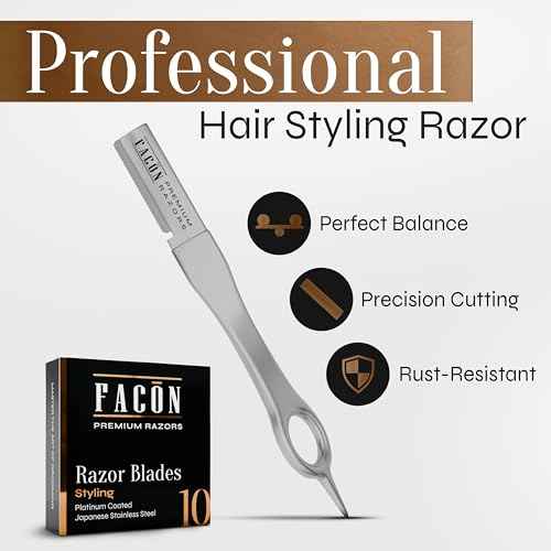 Fac?n Beard Razor for Men - Professional Beard Shaping Tool Grooming Kit with 11 Replacement Blades, Mustache Shaper, Edger & Lineup, Premium Precision Straight Edge Razor 100% Stainless Steel Blade