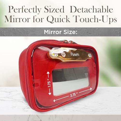 OFT 2024 LITTMINI Lighted Mirror Case - Small Makeup Bag with Detachable Mirror & Multiple Pouches for Organization - Vegan Leather, Mini Makeup Bag Ideal for Travel & Everyday Essentials (Red)