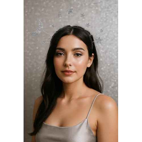 Galaxy Moon and Star Headband ? Silver Costume Headpiece for Women, Halloween & Christmas Party Accessory