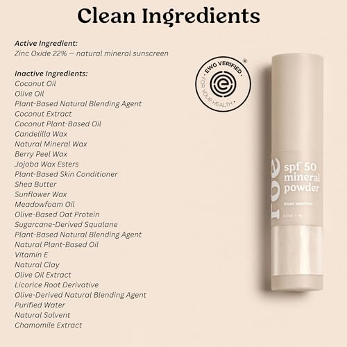 Roe Wellness SPF 50 Mineral Powder Sunscreen Brush-On for Face & Body, Reef Safe, 2 Pack