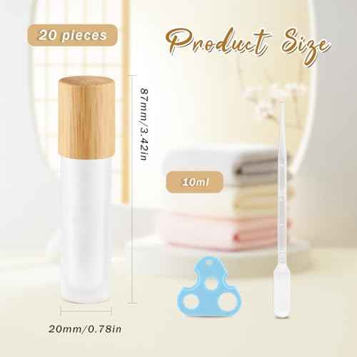 20 Pcs 10ml White Frosted Glass Essential Oil Roller Bottles with Bamboo Lid Refillable Deodorant Containers with Stainless Steel Roller Balls Roll-on Bottles for Perfume Lip Gloss