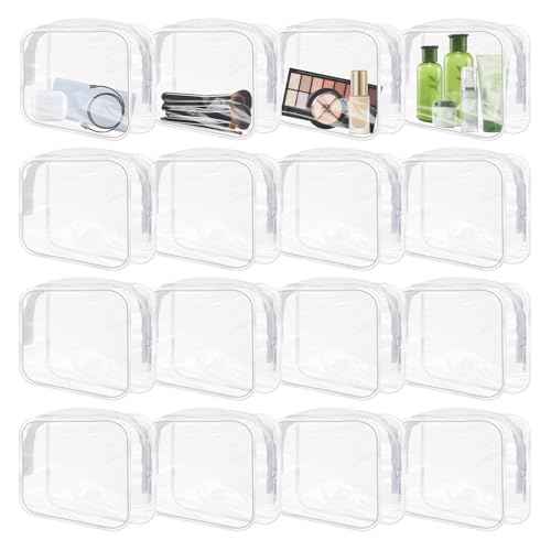 16 Pieces Clear Makeup Bags Bulk, TSA Approved Toiletry Bags Travel Pouch, Waterproof PVC Plastic Small Clear Cosmetic Bags with Zipper for Organizing (White Border)