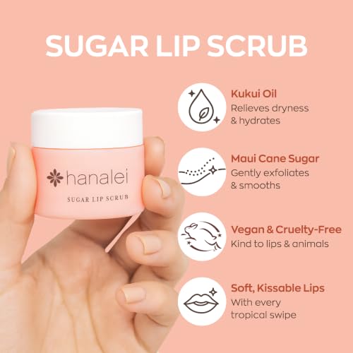 Hanalei Vegan Sugar Lip Scrub - Hawaiian Cane Sugar Exfoliator, 22g - Lip Treatment & Moisturizer