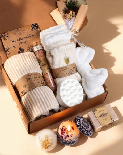 11-Piece Natural Spa Gift Set for Women - Bath Bombs, Salts & Candle