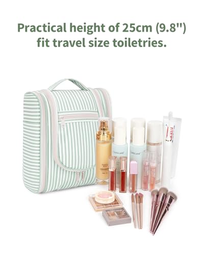 Narwey Hanging Travel Toiletry Bag for Women - Mint Green Stripe