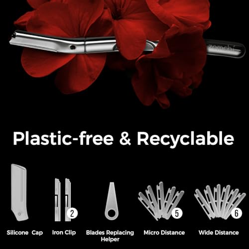 ZOMCHI Eyebrow Razor and Face Razor for Women and Men, Reusable Metal Handle with 11 Refill Blades, Dermaplane Razor with Protective Silicone Cap, Eyebrow Hair Trimmer - Polished Silver