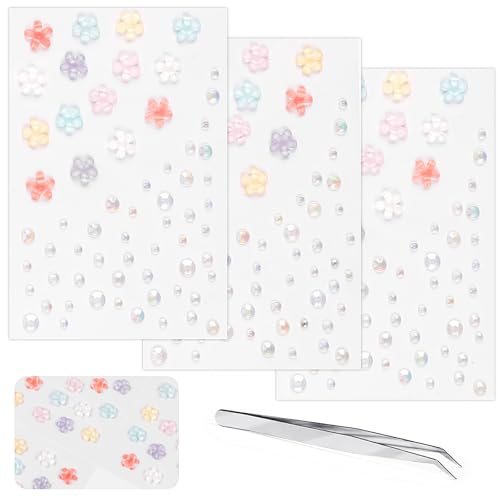 Rhinestone Face Gems Stickers - Colorful Flowers for Festivals