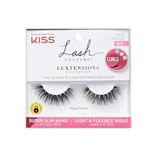 KISS Lash Couture LuXtensions Collection False Eyelashes, Flat Lash Technology, Super Slim Lash Band, Real Lash Extension Fibers, Reusable, Style ¡®Royal Satin¡¯, 10mm,1 Pair Strip Lashes