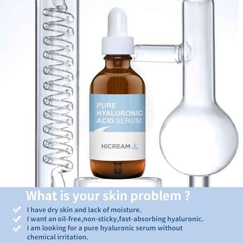 Hyaluronic Acid Serum for Face, Brightening Serum - Even Skin Tone, 100% Pure Anti Aging, Intense Hydration Moisture Non greasy Paraben Free, Water-based Skincare for Face (2 Oz)