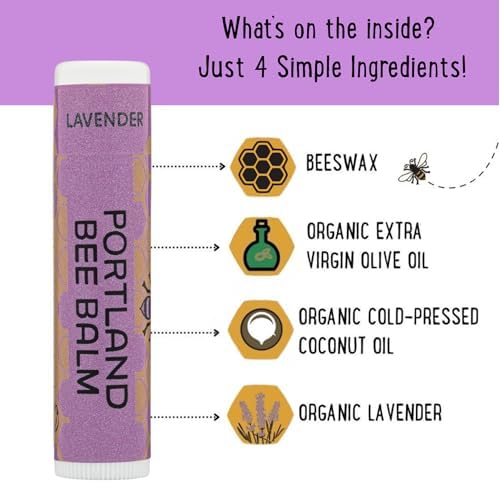 Portland Bee Balm All Natural Handmade Beeswax Based Lip Balm, Lavender 1 Count