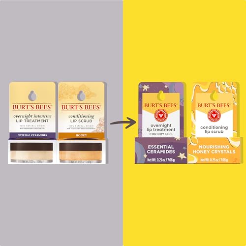 Burt¡¯s Bees Conditioning Lip Scrub and Overnight Intensive Lip Treatment, With Ceramides, Exfoliates and Hydrates Lips 8 Hours, Natural Origin, 2 Jars, 0.25 oz