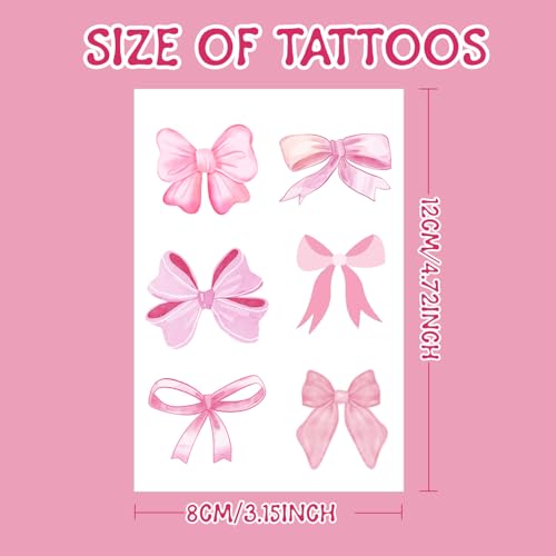 96 Pc Pink Coquette Bow Temporary Tattoos - Party Favors