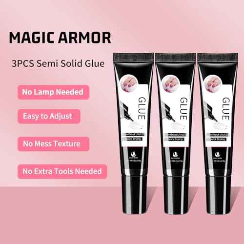 3PCS Semi Solid Nail Glue, Super Strong & Quick Drying Glue for Press On Nails, No UV Lamp Needed, Long Lasting for Acrylic & Fake Nails (15g x3)