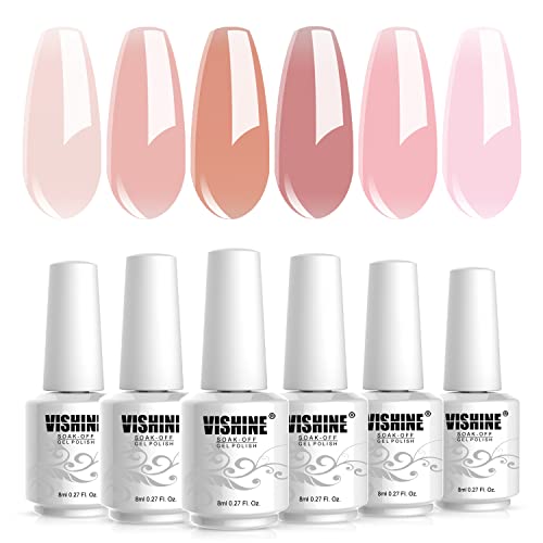 Vishine Gel Nail Polish kit Soak Off Nail Gel Trendy Jelly Nude Pink Transparent Colors Sheer Color Kit for Home Pro Nail Salon Nail Art Manicure Set 8ml