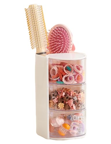 Rotating Hair Accessories Organizer, 3-Drawer Storage for Brushes & Clips
