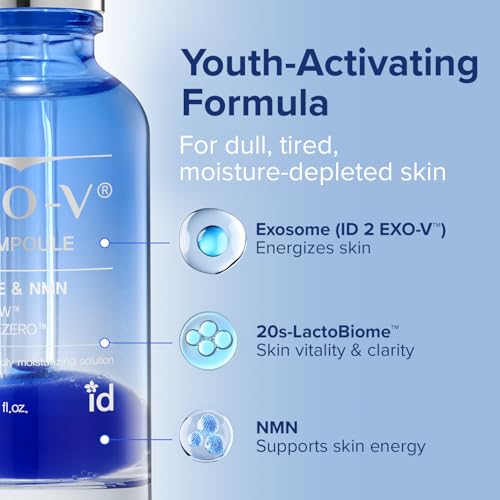 idplacosmetics EXO-V Plus Ampoule 1.01 fl.oz (30ml) ? Korean Microneedling Serum for Smoother, Plumper Skin, 99.9% 100.4 nm Encapsulated Exosome + NMN, for Microneedle Roller (250?m)