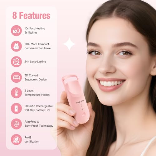 DUDUDU Heated Eyelash Curler - 2-Temp Portable Lash Curler