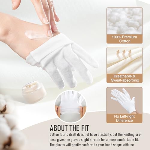 Cotton Gloves 100% for Dry Hands & Eczema Relief 6 Pairs