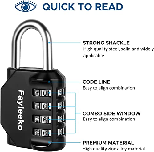 Combination Lock, 4 Digit Combination Padlock for School Gym Sports Locker, Fence, Toolbox, Case, Hasp Cabinet Storage (Long Shackle, 2 Pack, Blue & Black)