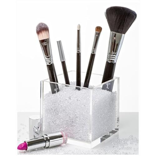 Acrylic Makeup Brush Holder with Beads - includes over 50,000 Beautiful Crystal-Clear Diamonds