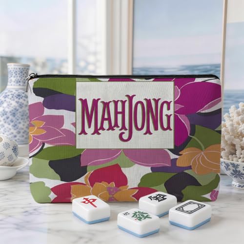 American Mahjong Tile Bag - Purple Floral, 13.3" Canvas Case