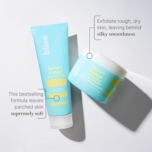 Bliss Seriously Smooth Lemon & Sage Duo: Body Butter Body Scrub | Exfoliate & Hydrate Skincare Set for Soft, Radiant Skin