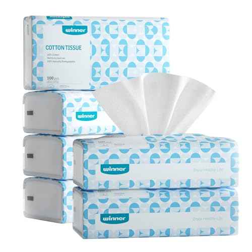 Winner Soft Face Towels, 100% USDA Biobased Facial Towels, Unscented Cotton Tissues for Sensitive Skin, OEKO-TEX Certified Face Towelettes Disposable, Makeup Remover Dry Wipes, 600 Ct, Pack of 6