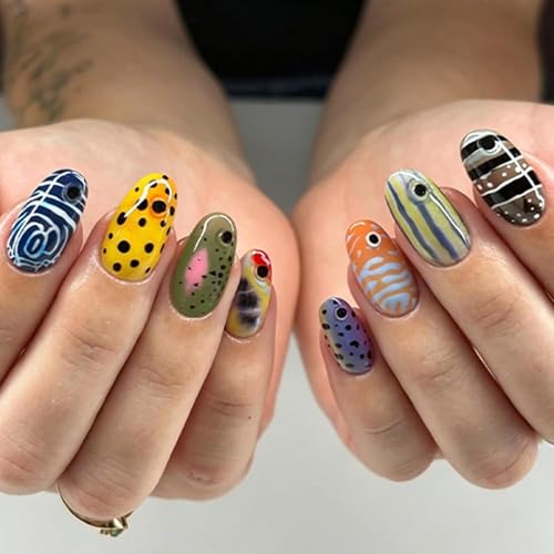 Rdntbeu Tropical Fish Fake Nails - 20 Styles Summer Press-On Manicure, Reusable Glossy Full Cover Stick-ons for Women & Men, 24Pcs