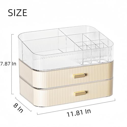 Makeup Organizer with Drawers Stackable Skincare Cosmetic Makeup organization for vanit Bathroom Desk Countertop (Cream)